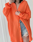 Musselin Bluse, long oversize, Orange