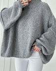 Pullover, flauschi, Stehkragen, Grau