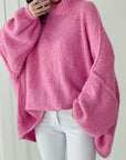 Pullover, flauschi, Stehkragen, Rosa