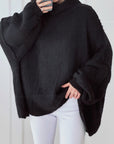 Pullover, flauschi, Stehkragen, Schwarz