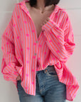 Musselin Bluse, Pink Herzen, Neon