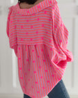Musselin Bluse, Pink Herzen, Neon