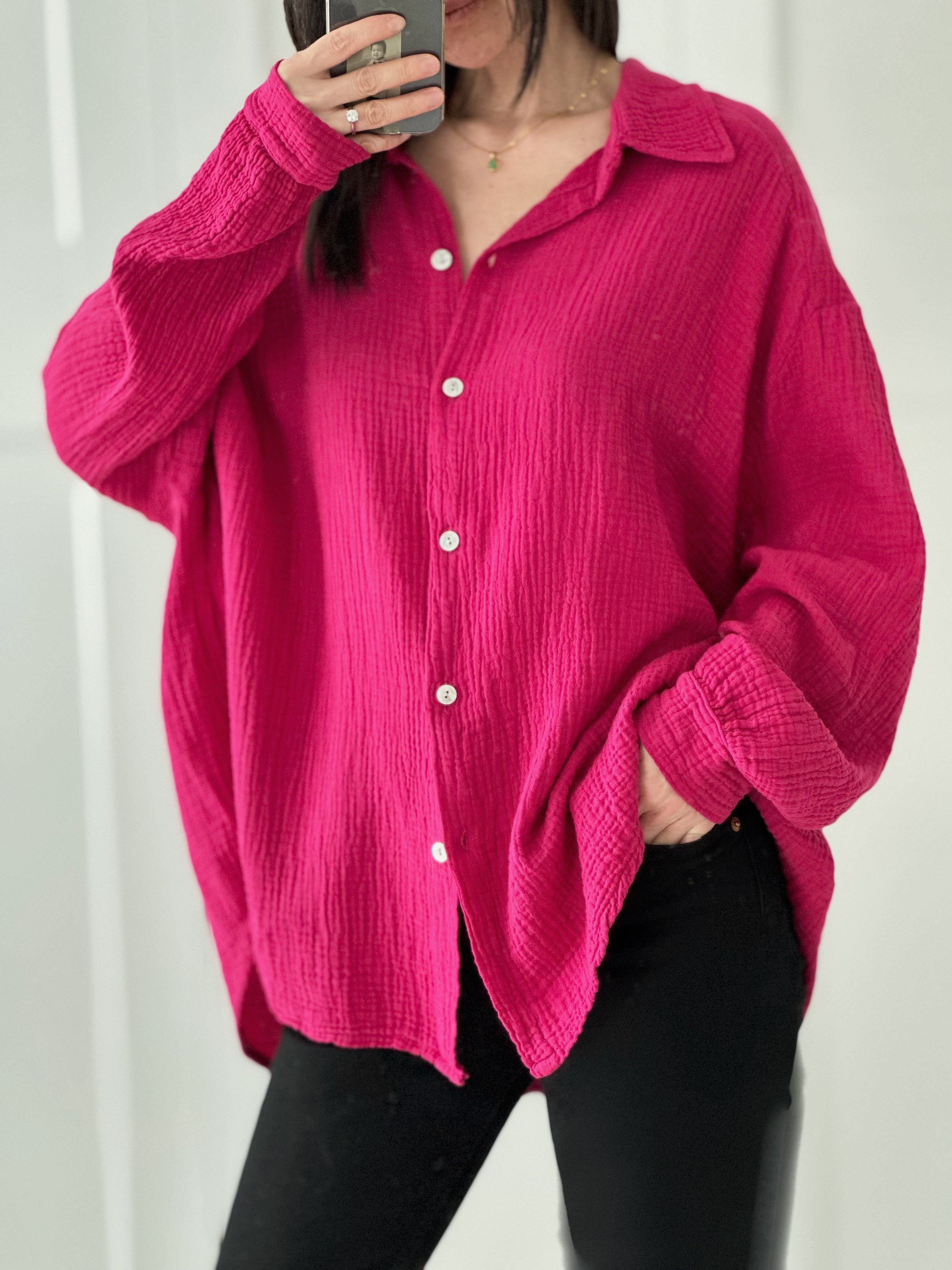 Musselin Bluse, regular, Fuchsie