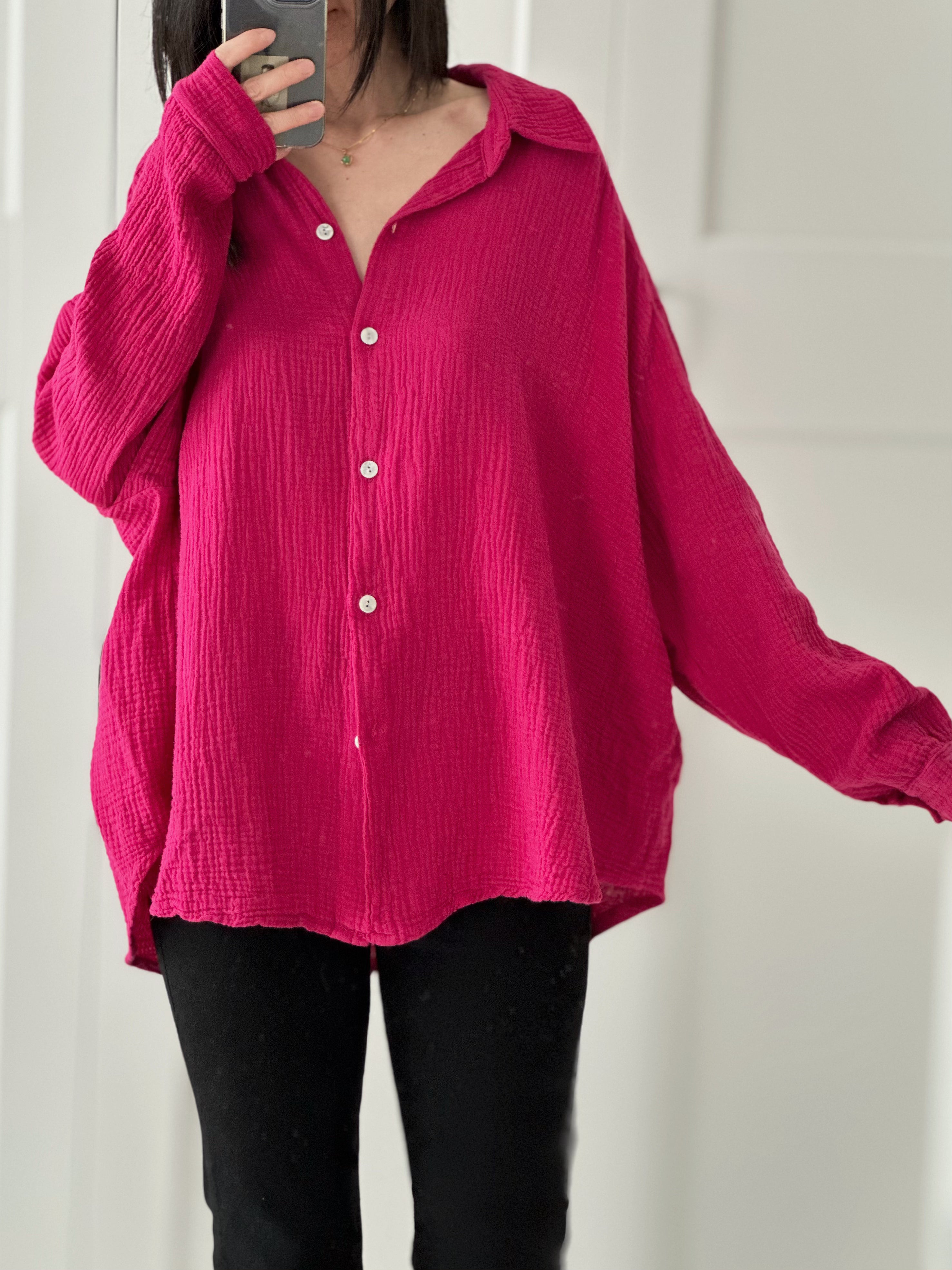 Musselin Bluse, regular, Fuchsie