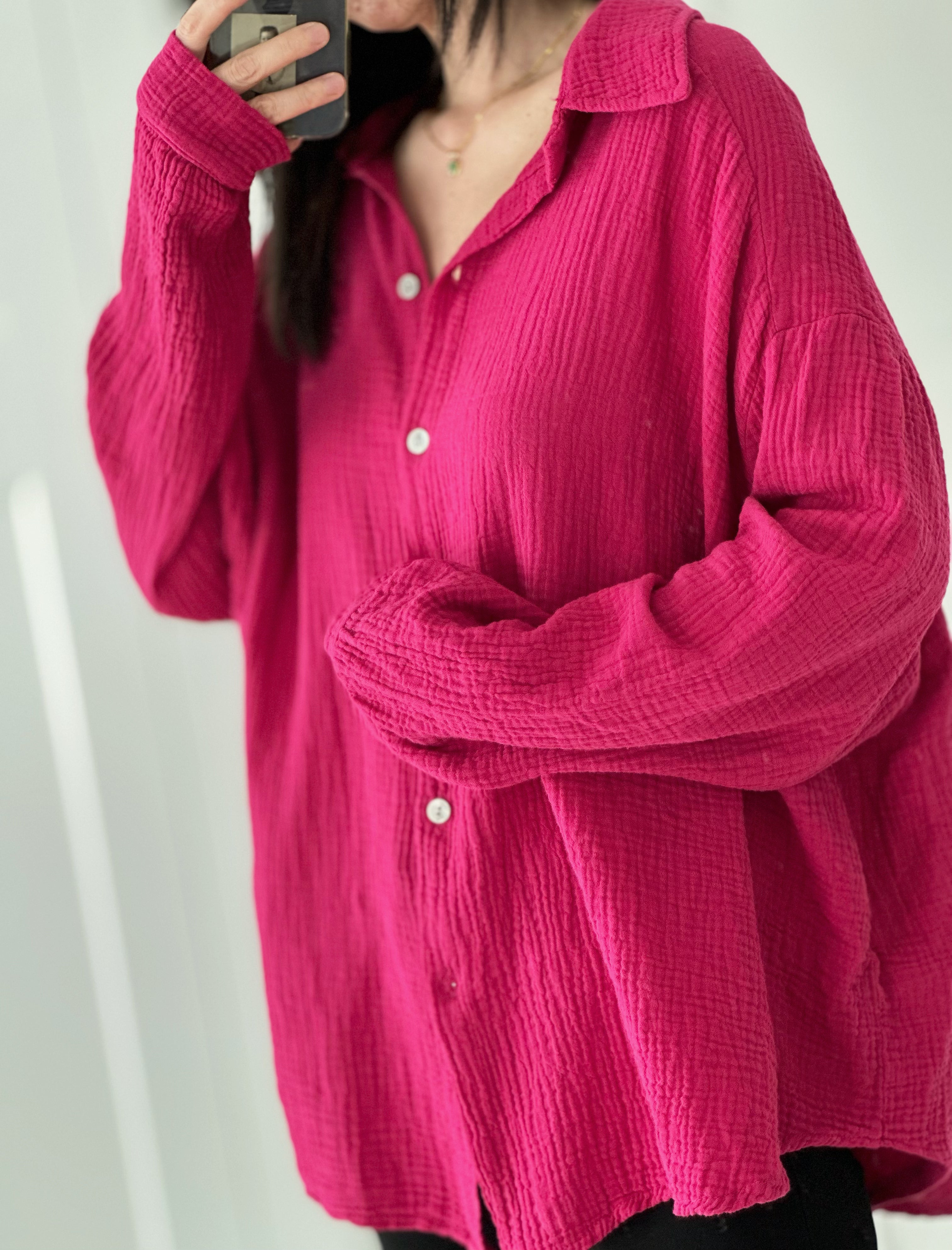 Musselin Bluse, regular, Fuchsie