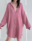 Musselin Bluse, long oversize, Beere