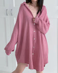 Musselin Bluse, long oversize, Beere