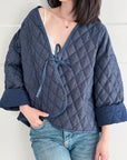 Steppjacke, zu Binden, Jeansblau