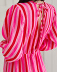 Musselin Kleid, Rückenausschnitt, Pink-Streifen, 3 Farben
