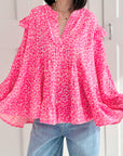 Musselin Tunikabluse, gerüschte Schultern, Neon-Leo, 2 Farben