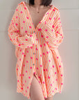 Musselin Bluse, Oversize, Herzen, Neon