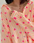 Musselin Bluse, Oversize, Herzen, Neon