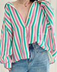 Musselin Bluse, bunte Streifen I, 6 Farbeni