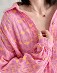 Musselin Bluse, Neon-Leo, Violett, 2 Farben