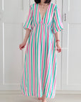 Musselin Kleid, Rückenausschnitt, bunte Streifen I, 4 Farben