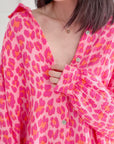 Musselin Bluse, Oversize, Pink-Leo
