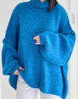 Pullover, flauschi, Stehkragen, Blau