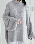 Pullover, flauschi, Stehkragen, Hellgrau