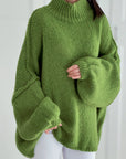 Pullover, flauschi, Stehkragen, Grasgrün