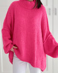 Pullover, flauschi, Stehkragen, Pink
