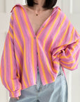 Musselin Bluse, breite Streifen, Neon, 2 Farben
