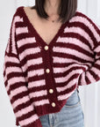 Bouclé Cardigan, Streifen, 2 Farben
