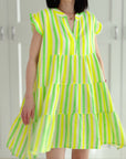 Musselin Tunika, breite Streifen, Neon-Gelb-Grün