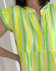 Musselin Tunika, breite Streifen, Neon-Gelb-Grün