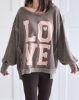 Sweatshirt, LOVE, Oversize, mit Schlitzbund, 4 Farben