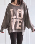 Sweatshirt, LOVE, Oversize, mit Schlitzbund, 4 Farben
