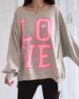 Sweatshirt, LOVE, Oversize, mit Schlitzbund, 4 Farben