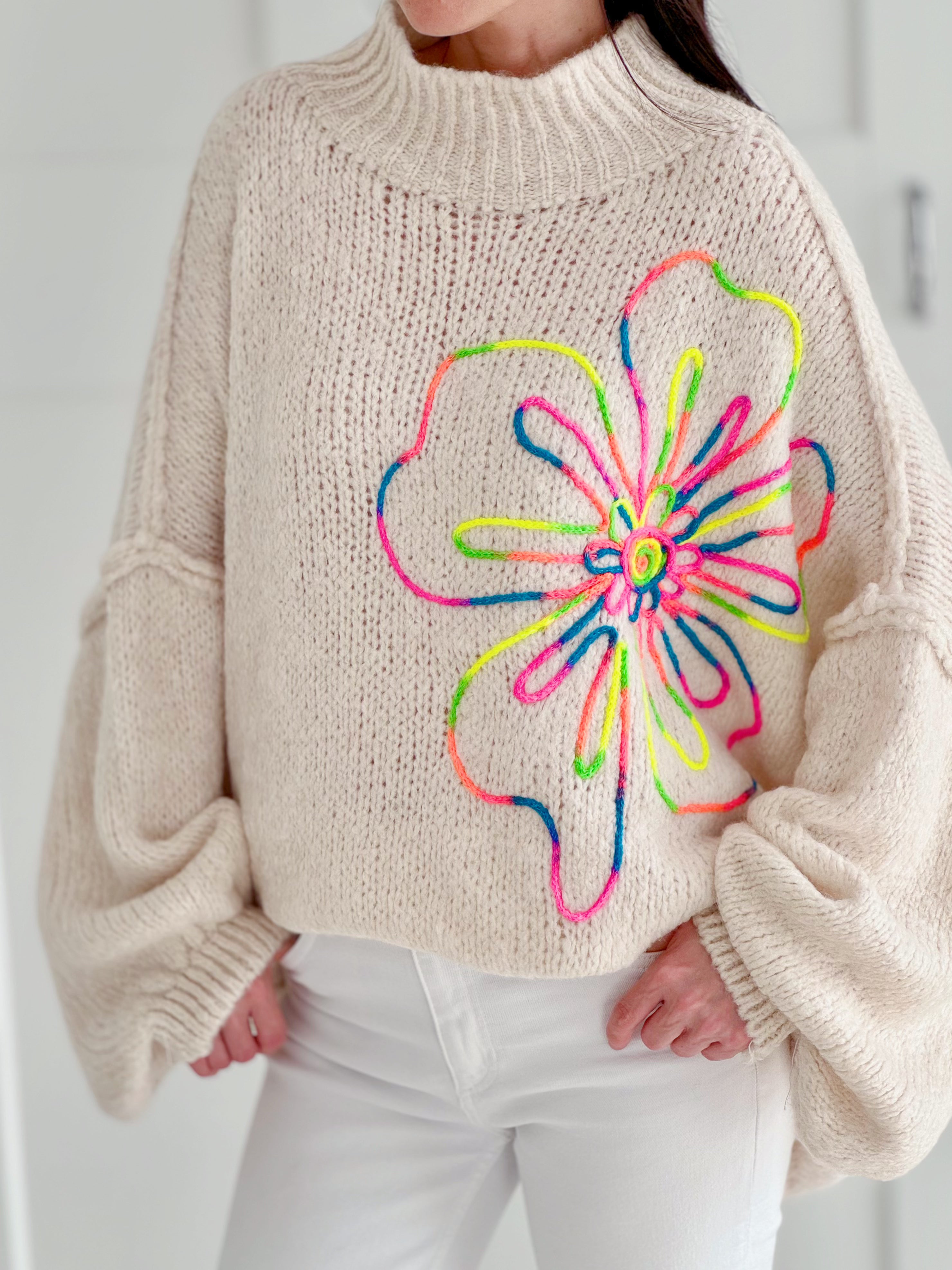 bestickte Pullover, Oversize, 3 Farben