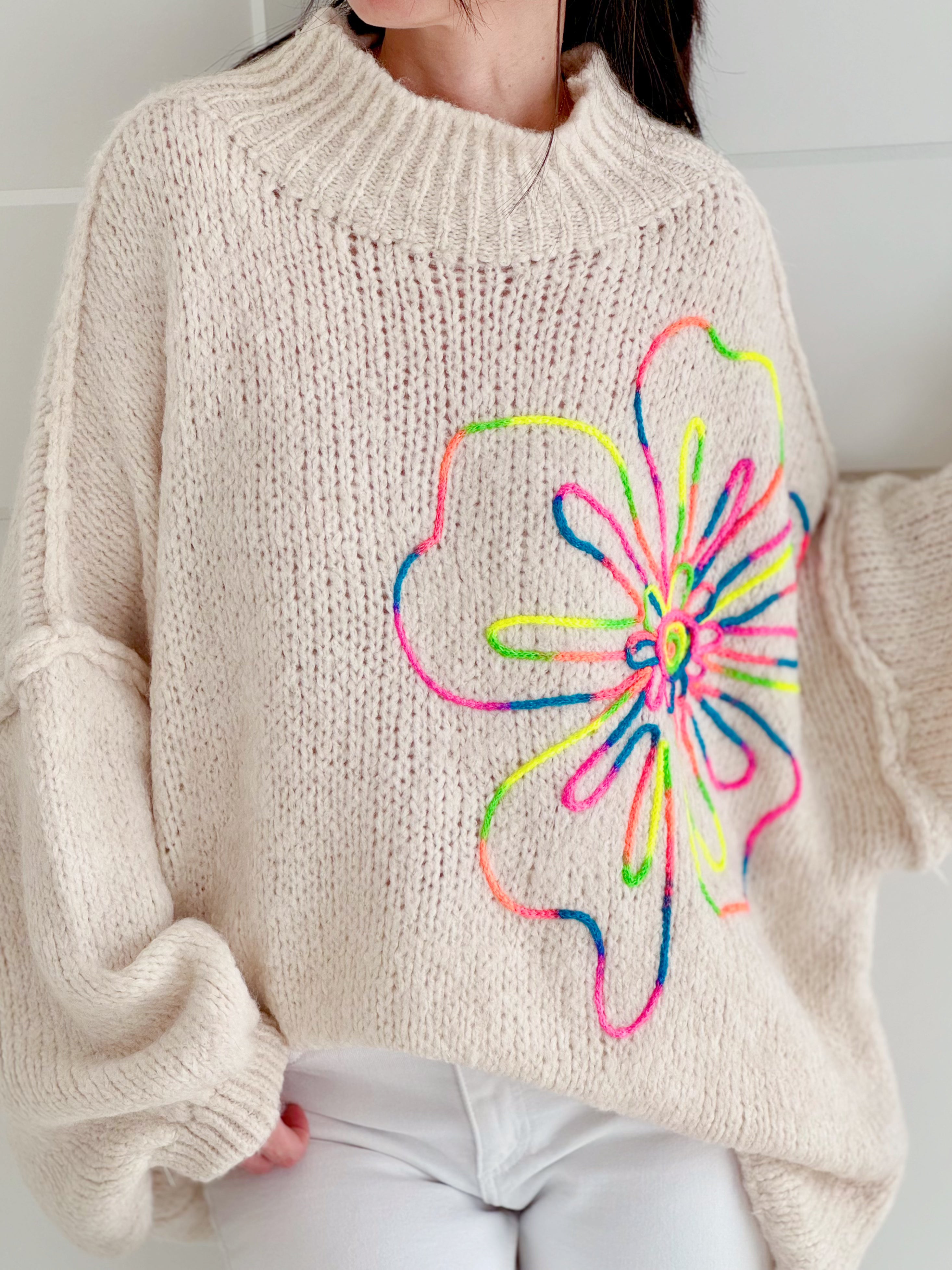 bestickte Pullover, Oversize, 3 Farben