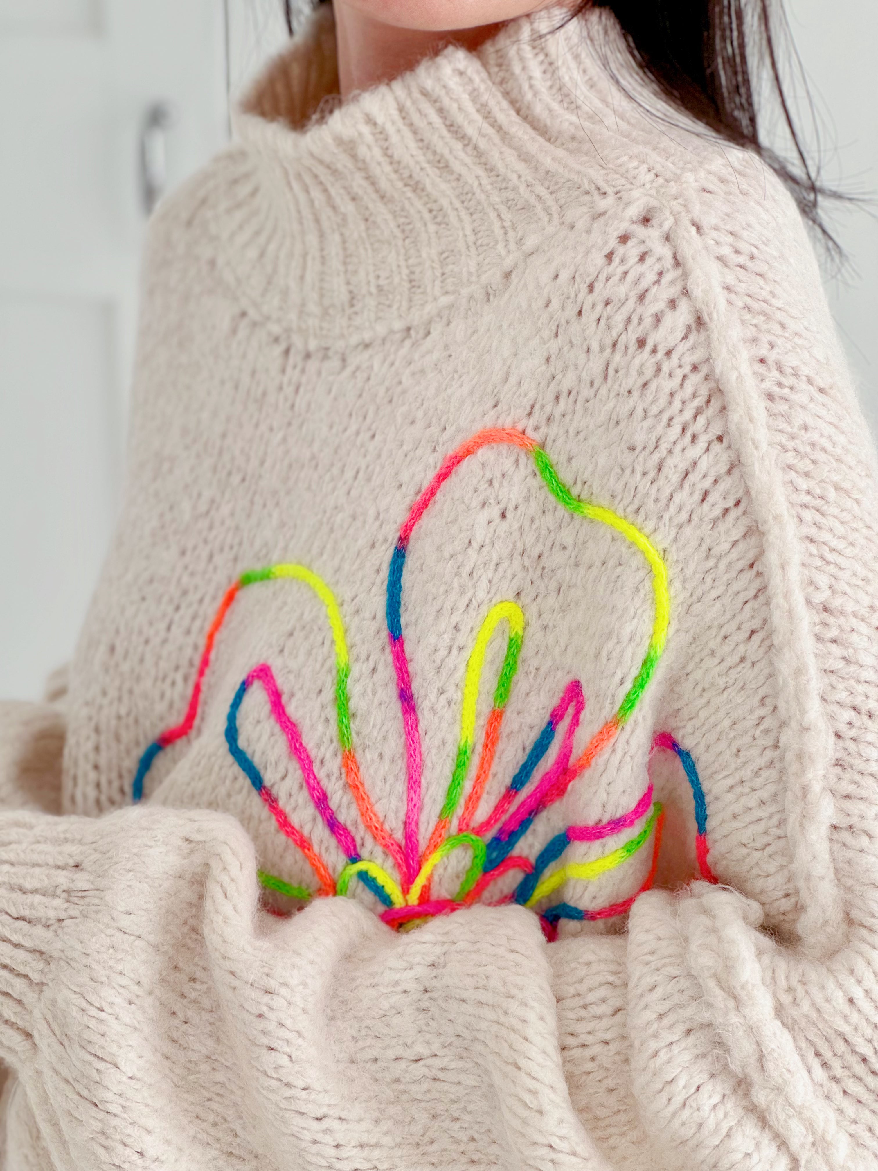 bestickte Pullover, Oversize, 3 Farben