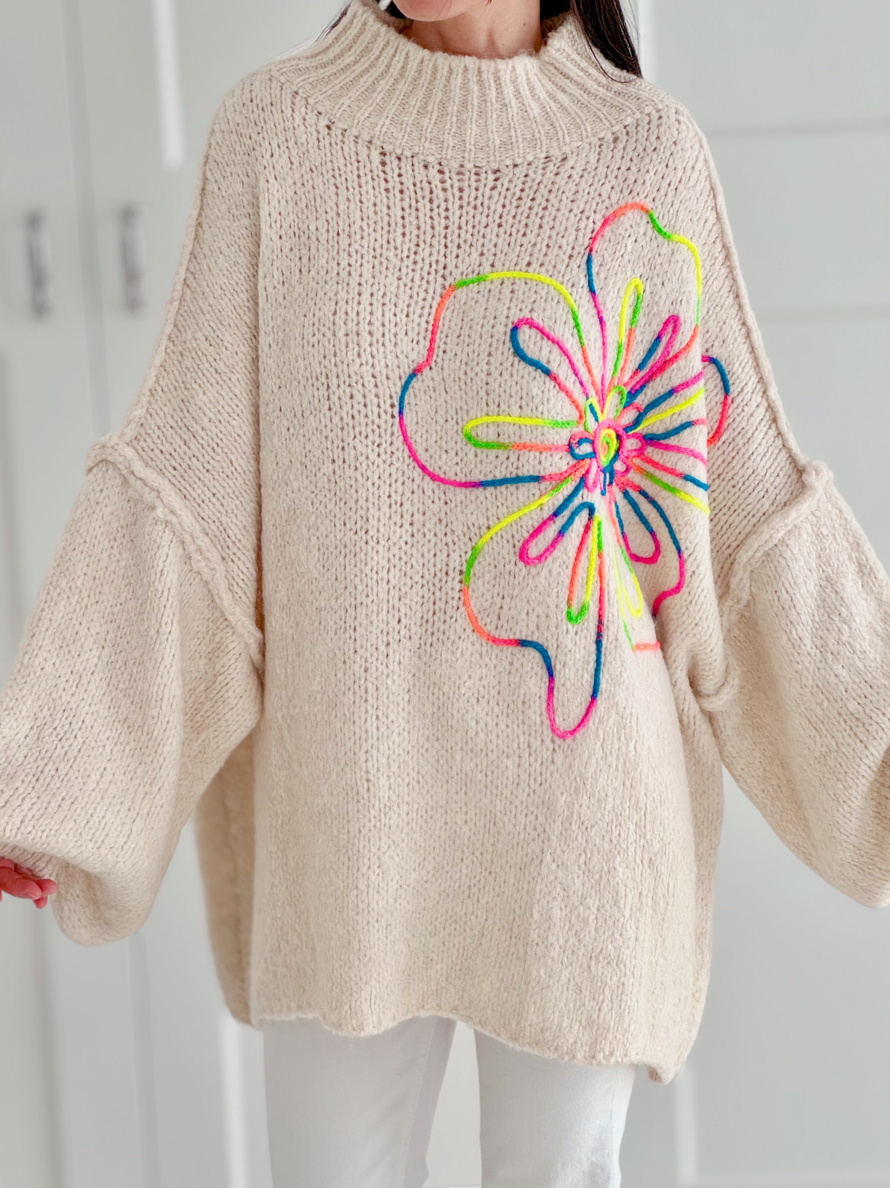 bestickte Pullover, Oversize, 3 Farben