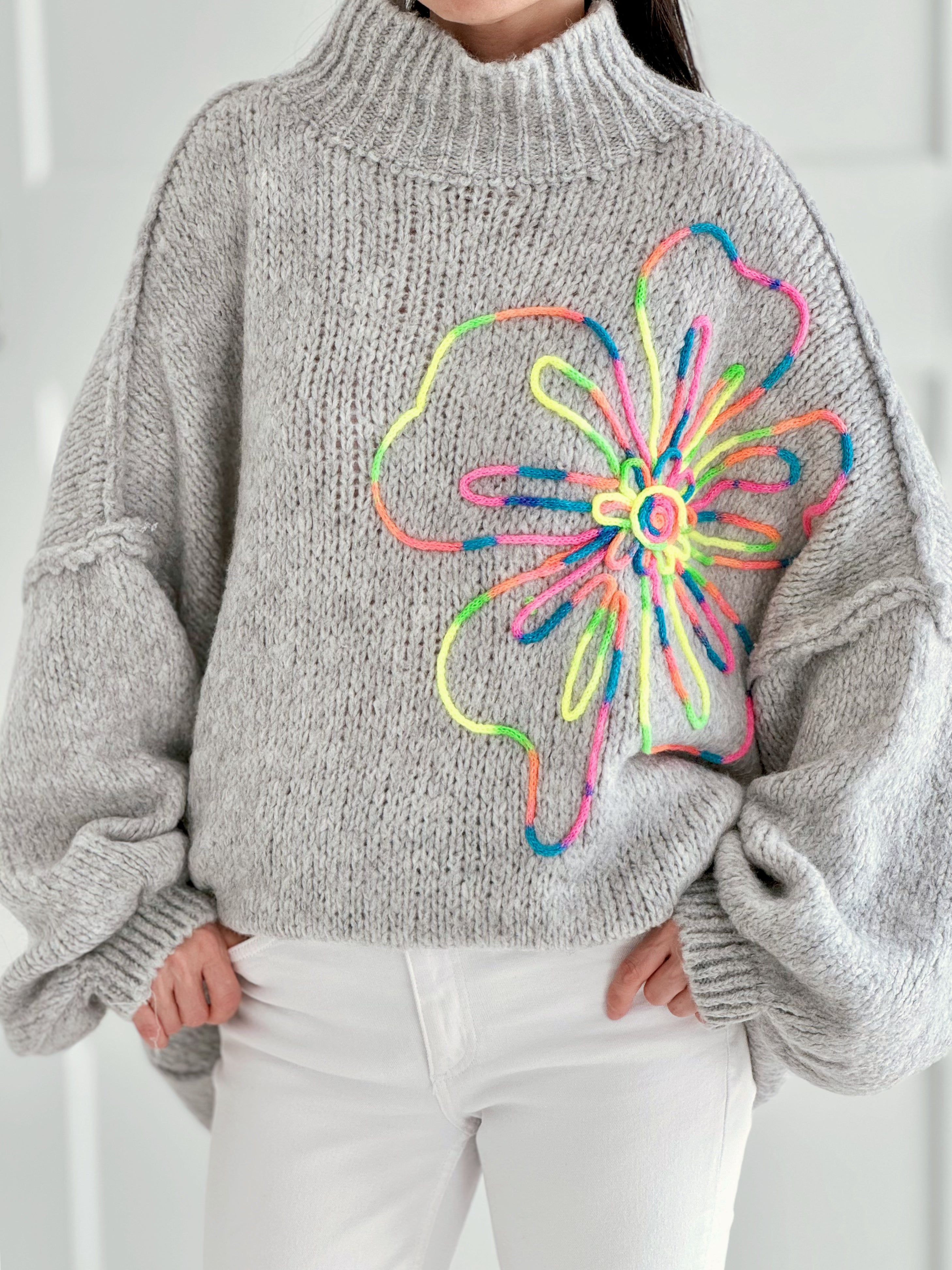 bestickte Pullover, Oversize, 3 Farben
