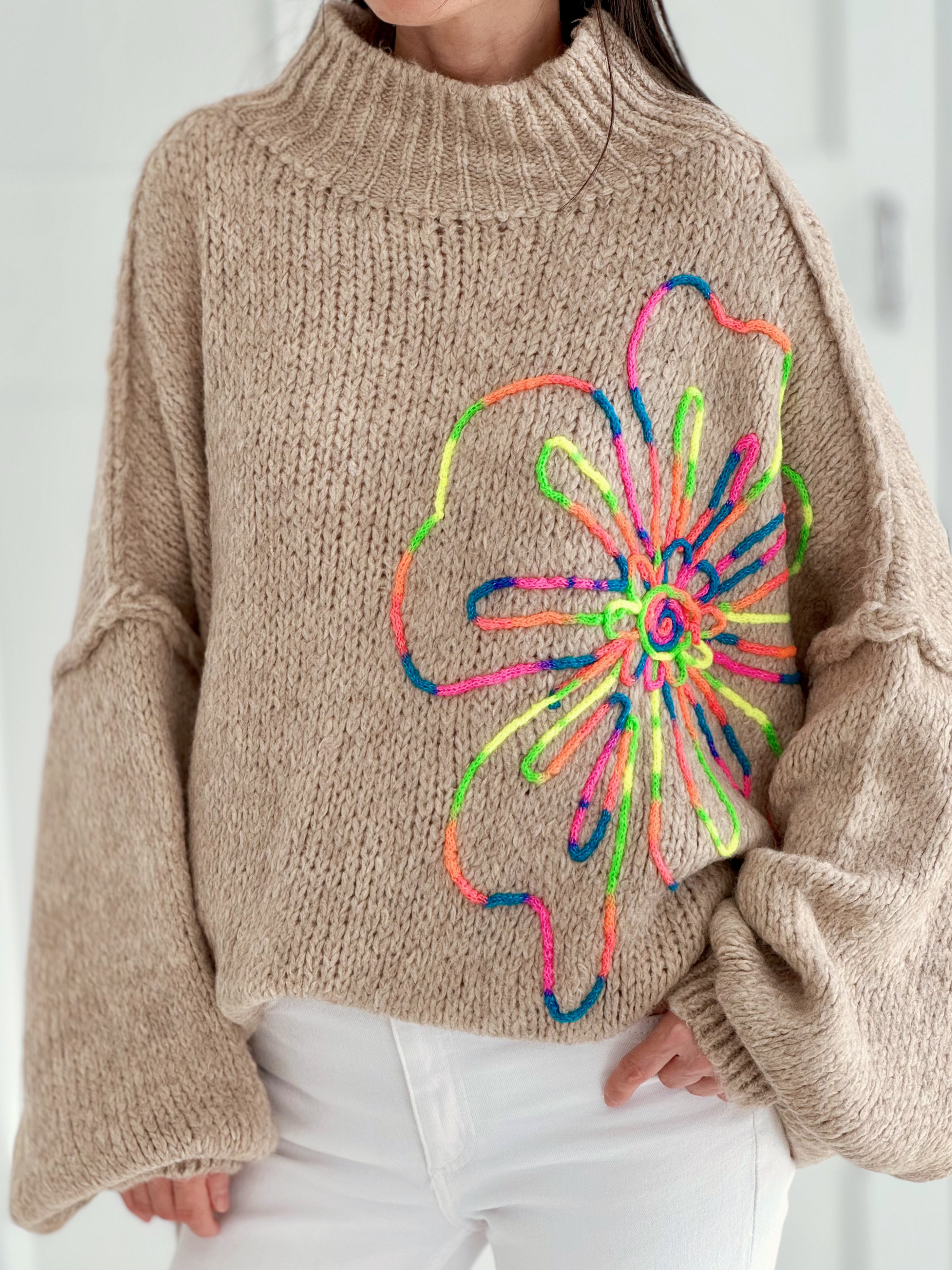 bestickte Pullover, Oversize, 3 Farben