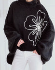bestickte Pullover, Oversize, Schwarz