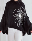 bestickte Pullover, Oversize, Schwarz