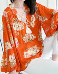Boho Bluse, Pfingstrose, Orange
