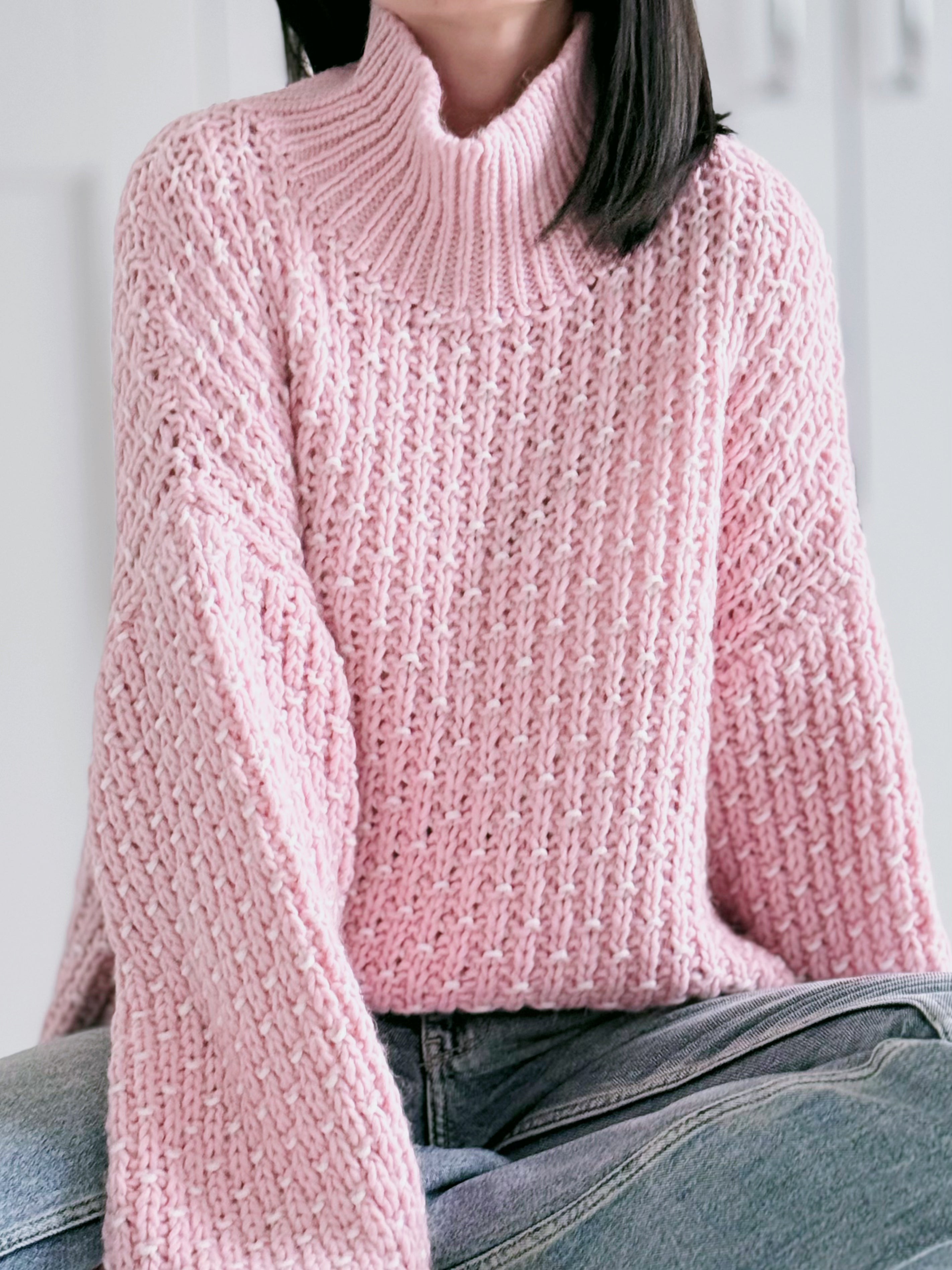 Pullover, Grobstrick, Stehkragen, 4 Farben