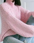 Pullover, Grobstrick, Stehkragen, 4 Farben