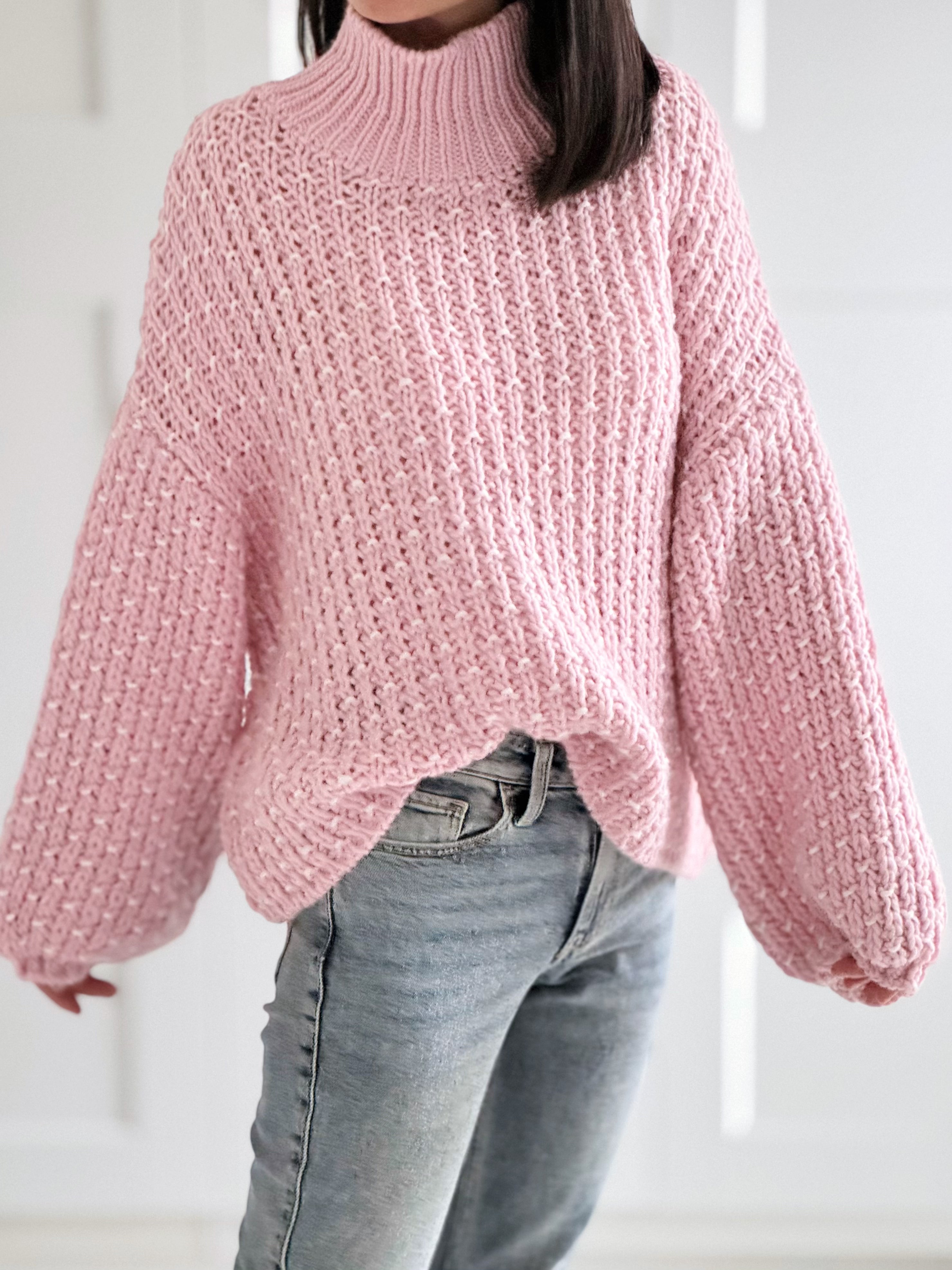 Pullover, Grobstrick, Stehkragen, 4 Farben