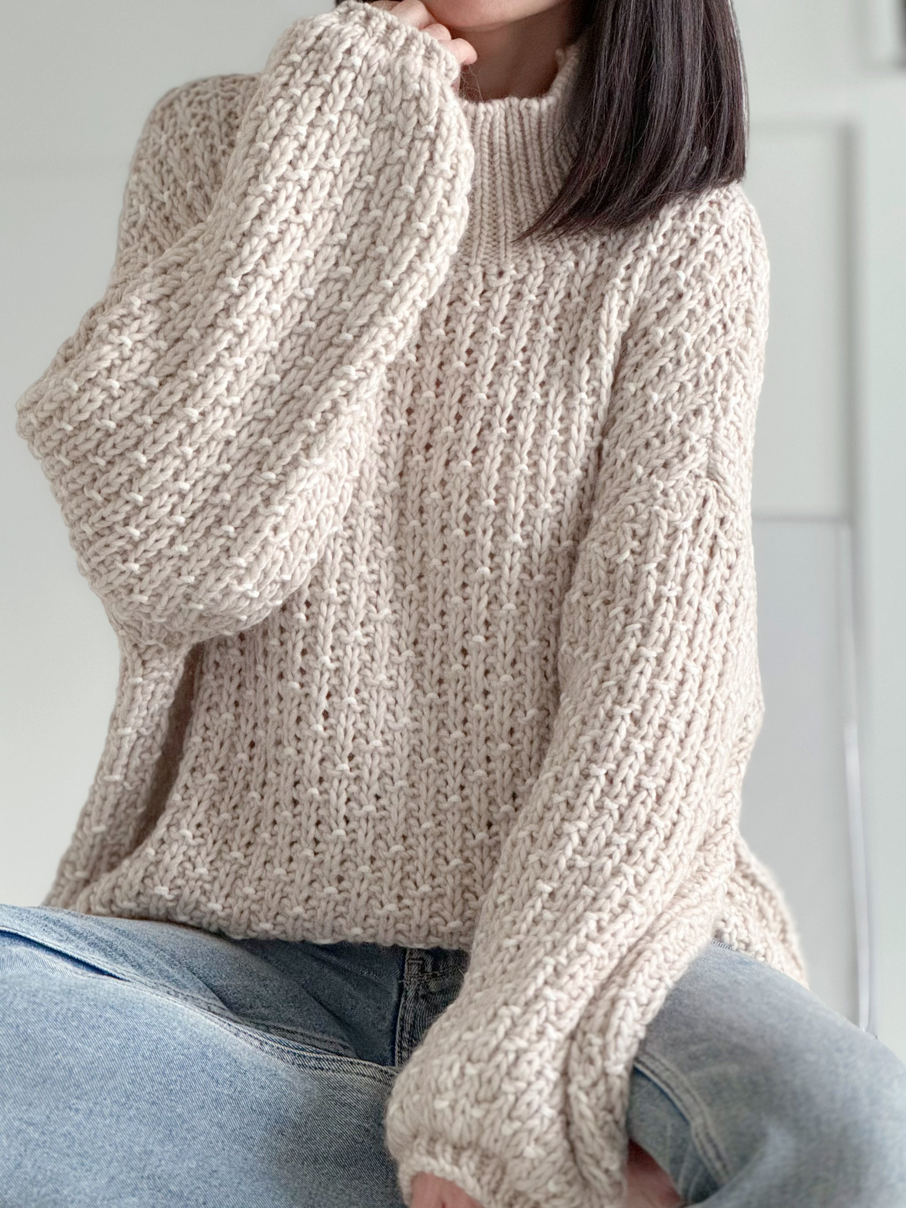 Pullover, Grobstrick, Stehkragen, 4 Farben