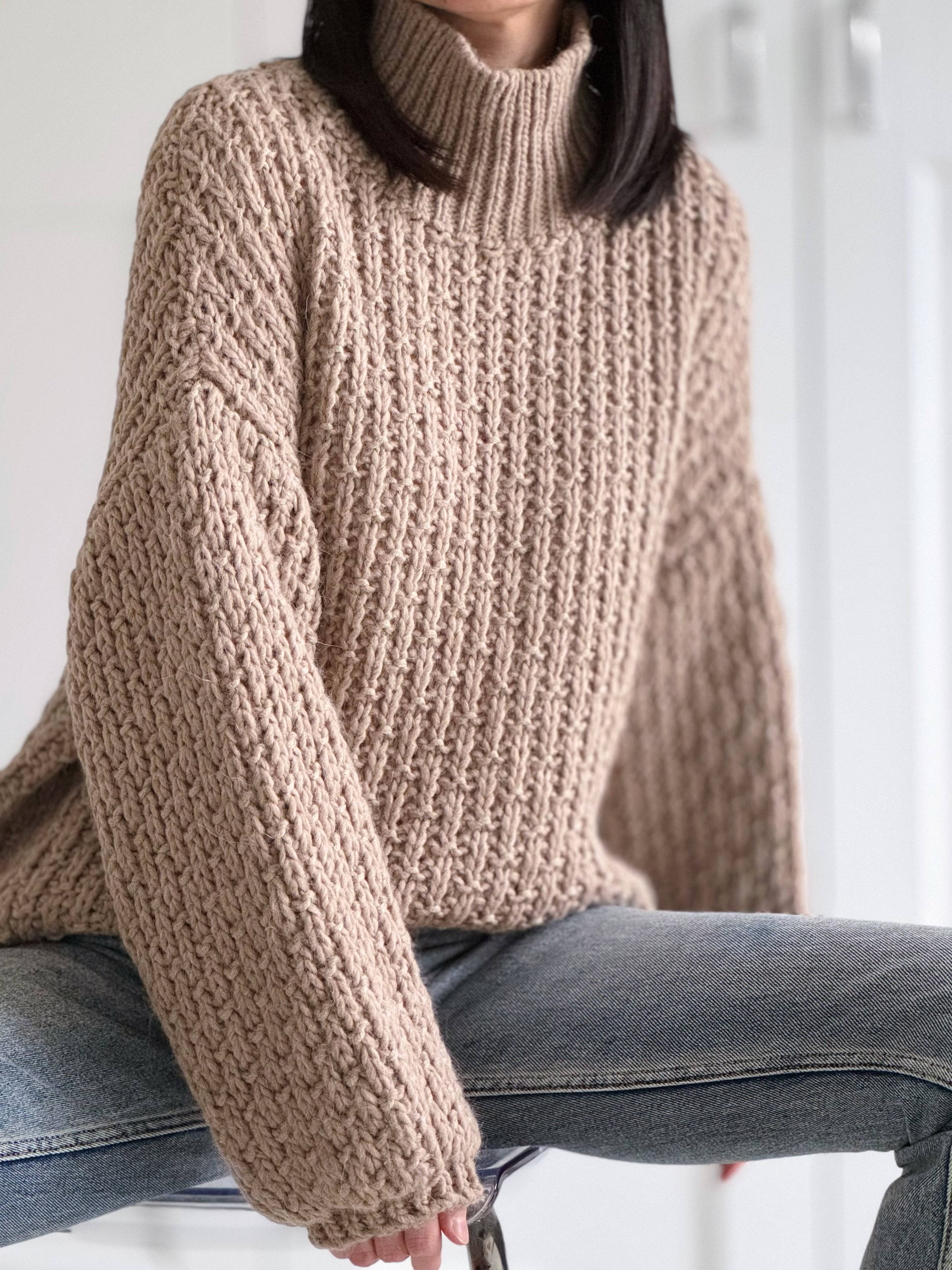 Pullover, Grobstrick, Stehkragen, 4 Farben