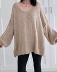 Pullover, V-Ausschnitt, Beige