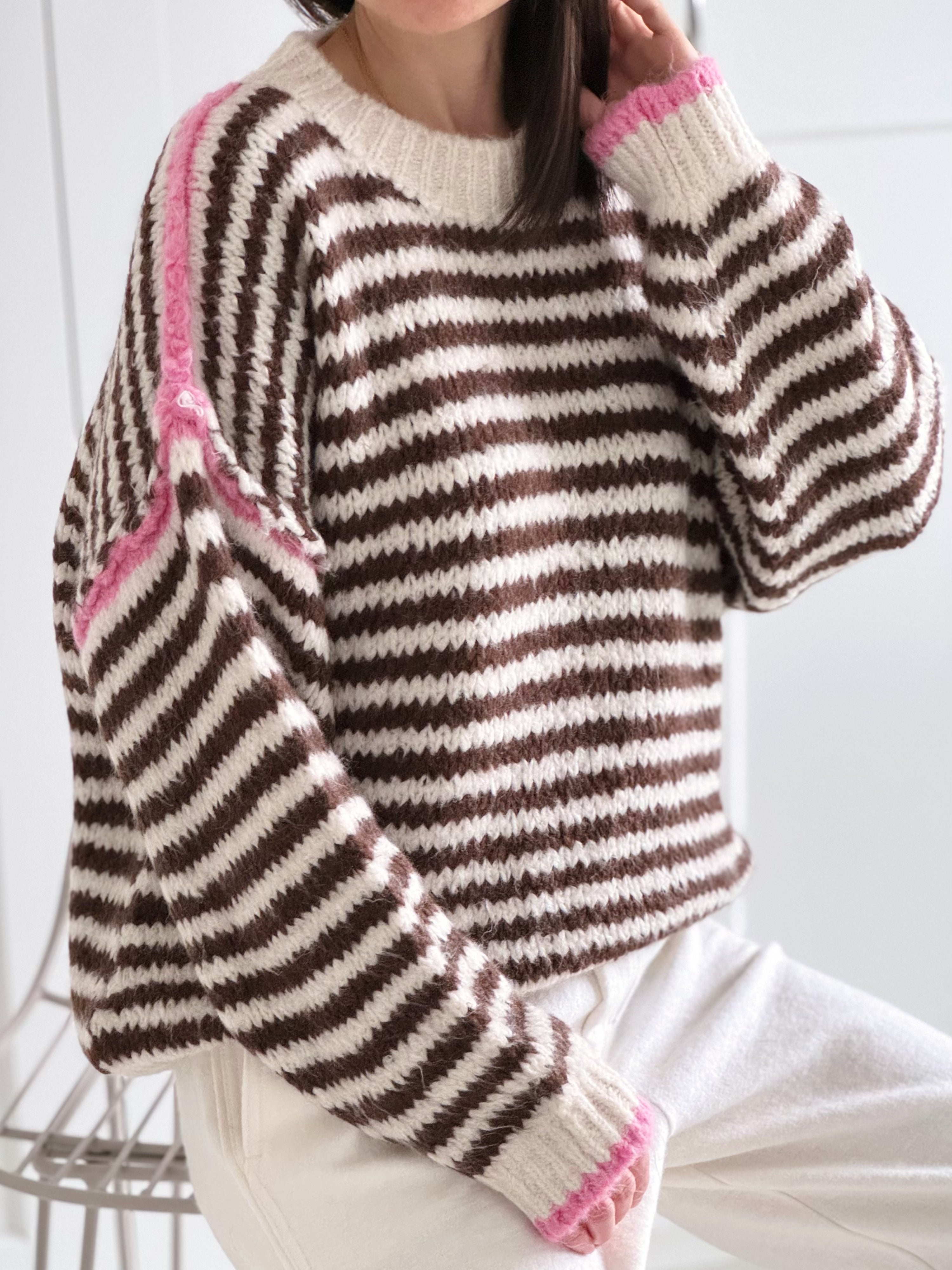 Pullover, Edge-Knit, Streifen, Flauschi, 5 Farben