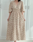 Musselin Kleid, Rückenausschnitt, Beige-Leo