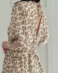 Musselin Kleid, Rückenausschnitt, Beige-Leo
