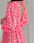 Musselin Kleid, Rückenausschnitt, Leo, Neon-Pink-Weiß